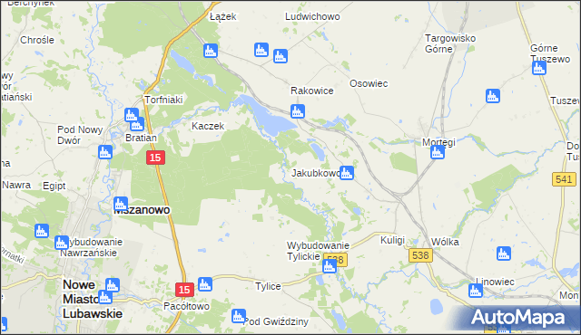 mapa Jakubkowo gmina Grodziczno, Jakubkowo gmina Grodziczno na mapie Targeo