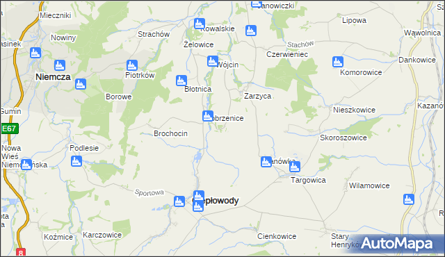 mapa Jakubów gmina Ciepłowody, Jakubów gmina Ciepłowody na mapie Targeo