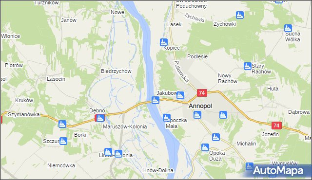 mapa Jakubowice gmina Annopol, Jakubowice gmina Annopol na mapie Targeo