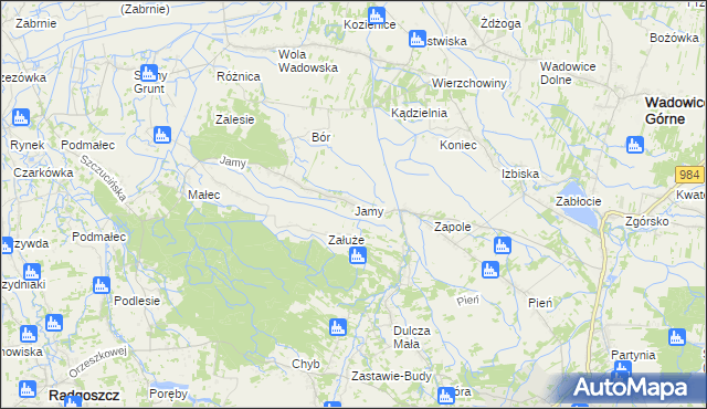 mapa Jamy gmina Wadowice Górne, Jamy gmina Wadowice Górne na mapie Targeo