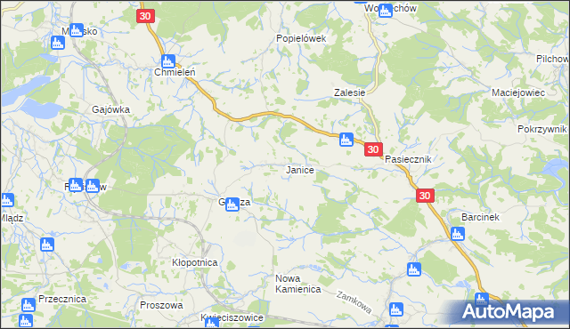 mapa Janice gmina Lubomierz, Janice gmina Lubomierz na mapie Targeo