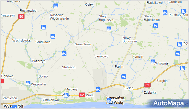 mapa Janikowo gmina Czerwińsk nad Wisłą, Janikowo gmina Czerwińsk nad Wisłą na mapie Targeo