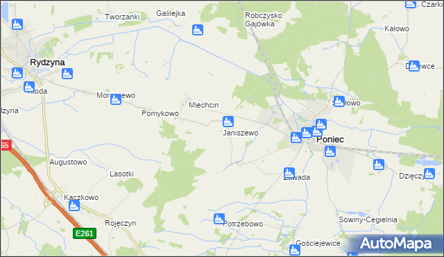 mapa Janiszewo gmina Poniec, Janiszewo gmina Poniec na mapie Targeo