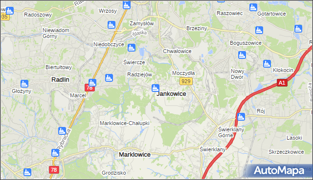 mapa Jankowice gmina Świerklany, Jankowice gmina Świerklany na mapie Targeo