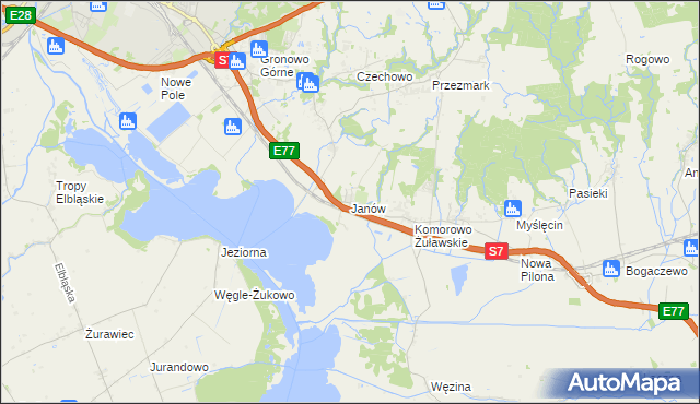 mapa Janów gmina Elbląg, Janów gmina Elbląg na mapie Targeo