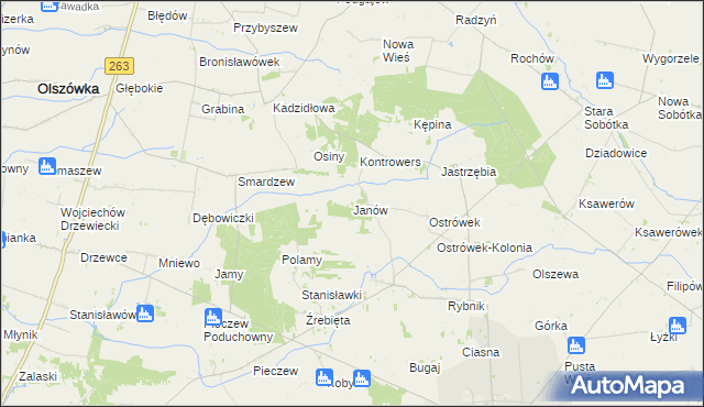 mapa Janów gmina Grabów, Janów gmina Grabów na mapie Targeo