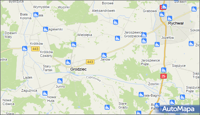 mapa Janów gmina Grodziec, Janów gmina Grodziec na mapie Targeo