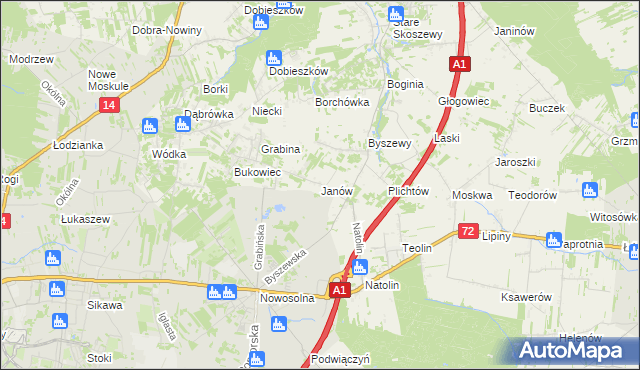 mapa Janów gmina Nowosolna, Janów gmina Nowosolna na mapie Targeo