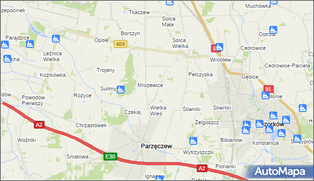 mapa Janów gmina Parzęczew, Janów gmina Parzęczew na mapie Targeo