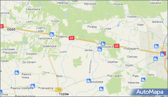 mapa Janów gmina Tczów, Janów gmina Tczów na mapie Targeo
