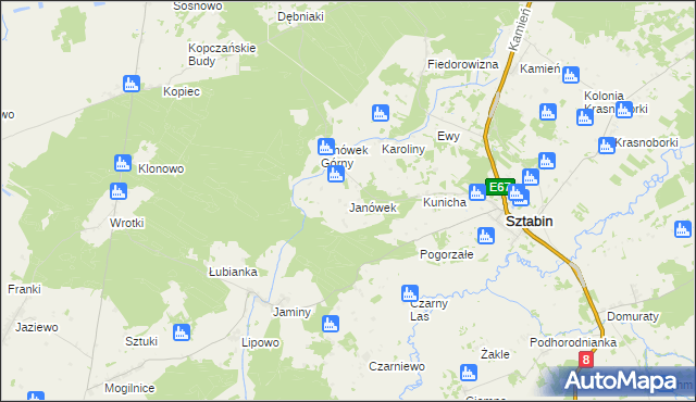 mapa Janówek gmina Sztabin, Janówek gmina Sztabin na mapie Targeo