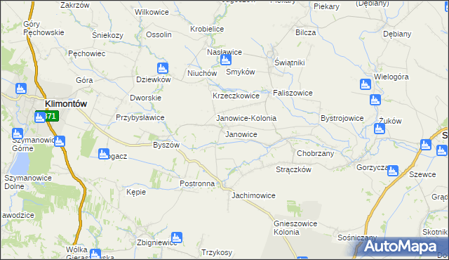 mapa Janowice gmina Samborzec, Janowice gmina Samborzec na mapie Targeo