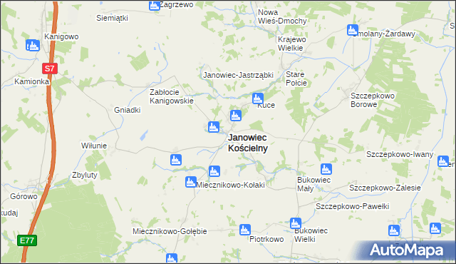mapa Janowiec Kościelny, Janowiec Kościelny na mapie Targeo