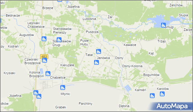 mapa Janówka gmina Szczerców, Janówka gmina Szczerców na mapie Targeo