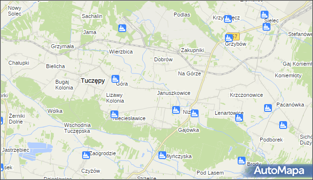 mapa Januszkowice gmina Tuczępy, Januszkowice gmina Tuczępy na mapie Targeo