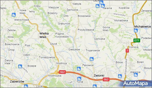 mapa Januszowice gmina Zielonki, Januszowice gmina Zielonki na mapie Targeo