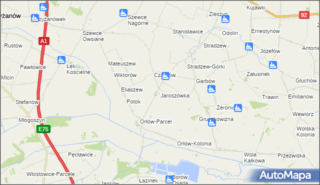 mapa Jaroszówka gmina Bedlno, Jaroszówka gmina Bedlno na mapie Targeo
