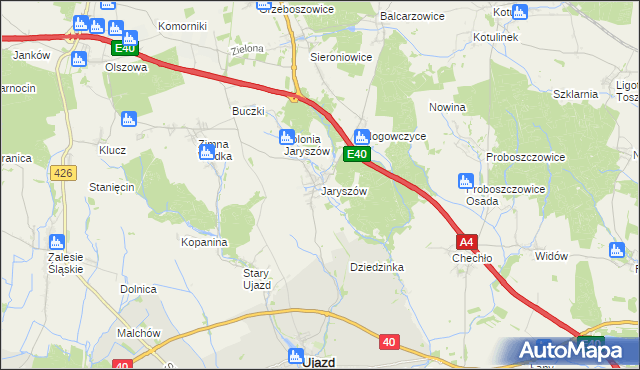 mapa Jaryszów gmina Ujazd, Jaryszów gmina Ujazd na mapie Targeo