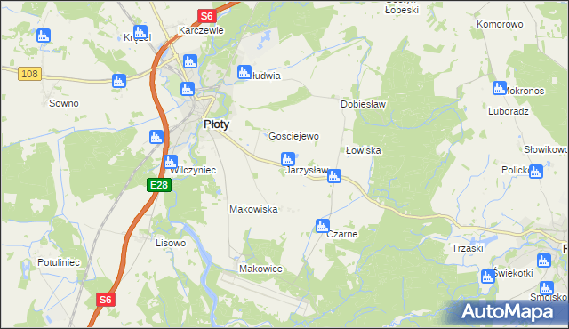 mapa Jarzysław gmina Płoty, Jarzysław gmina Płoty na mapie Targeo