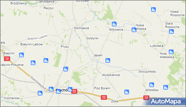mapa Jasień gmina Głuchów, Jasień gmina Głuchów na mapie Targeo