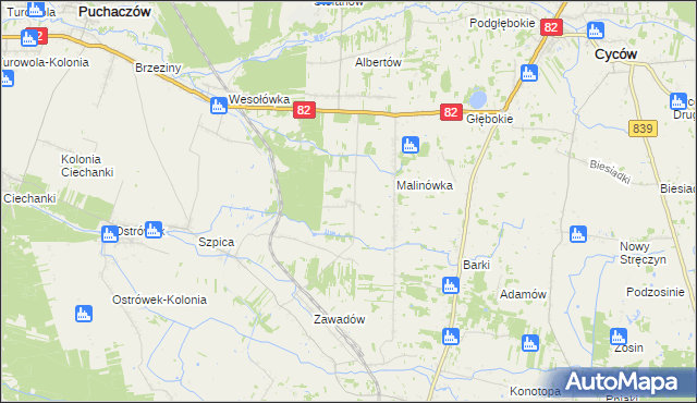 mapa Jasieniec gmina Puchaczów, Jasieniec gmina Puchaczów na mapie Targeo
