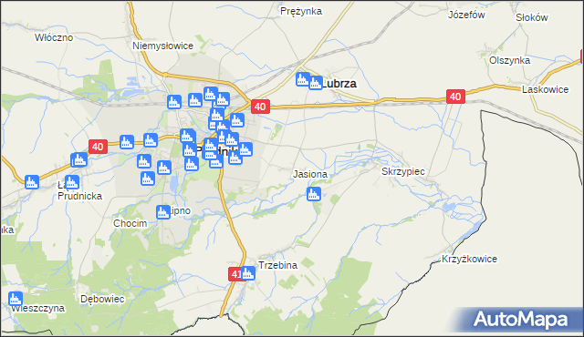 mapa Jasiona gmina Lubrza, Jasiona gmina Lubrza na mapie Targeo