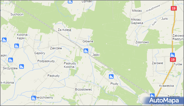 mapa Jaski gmina Radzyń Podlaski, Jaski gmina Radzyń Podlaski na mapie Targeo