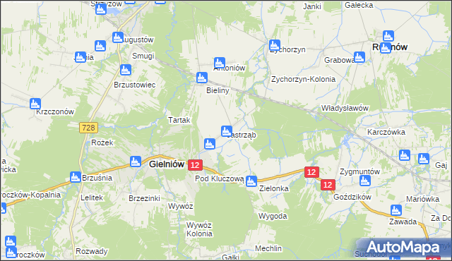 mapa Jastrząb gmina Gielniów, Jastrząb gmina Gielniów na mapie Targeo