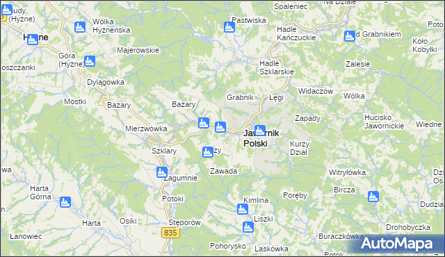 mapa Jawornik Polski, Jawornik Polski na mapie Targeo