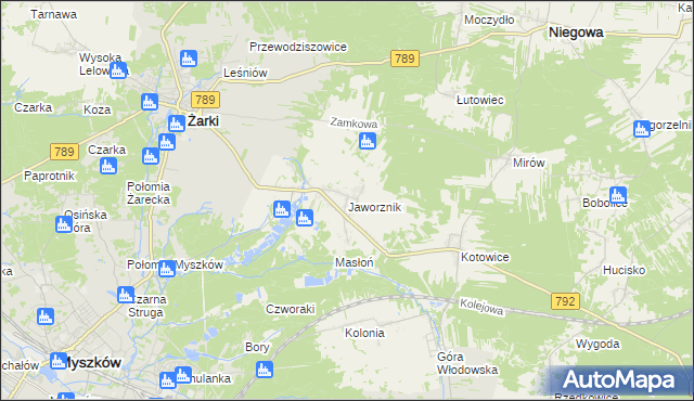 mapa Jaworznik gmina Żarki, Jaworznik gmina Żarki na mapie Targeo