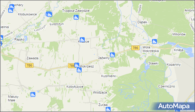 mapa Jaźwiny gmina Mstów, Jaźwiny gmina Mstów na mapie Targeo