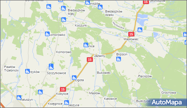 mapa Jaźwiny gmina Trzebnica, Jaźwiny gmina Trzebnica na mapie Targeo