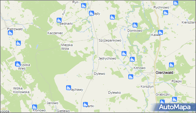 mapa Jędrychowo gmina Grunwald, Jędrychowo gmina Grunwald na mapie Targeo