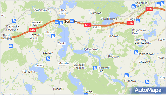 mapa Jędrychowo gmina Sorkwity, Jędrychowo gmina Sorkwity na mapie Targeo