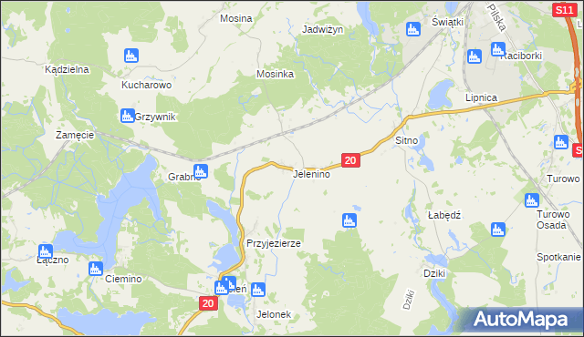mapa Jelenino gmina Szczecinek, Jelenino gmina Szczecinek na mapie Targeo
