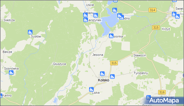 mapa Jesiona gmina Kolsko, Jesiona gmina Kolsko na mapie Targeo