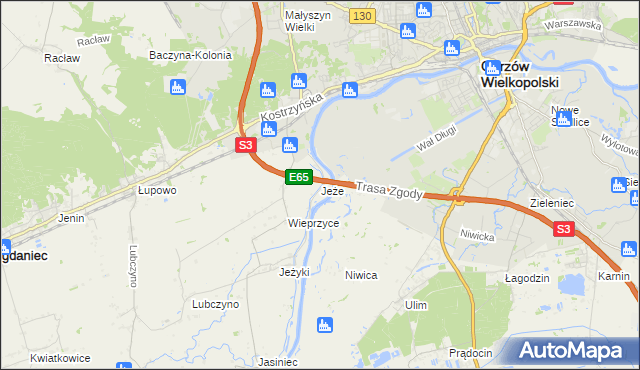 mapa Jeże gmina Bogdaniec, Jeże gmina Bogdaniec na mapie Targeo