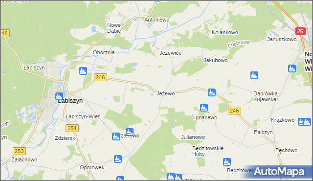 mapa Jeżewo gmina Łabiszyn, Jeżewo gmina Łabiszyn na mapie Targeo