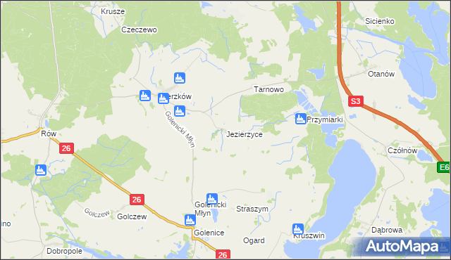mapa Jezierzyce gmina Myślibórz, Jezierzyce gmina Myślibórz na mapie Targeo