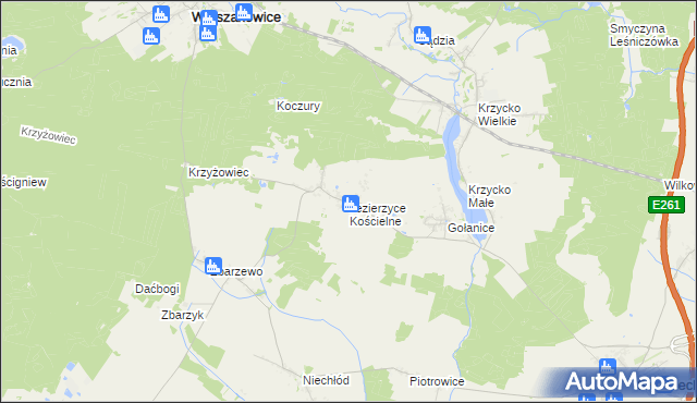 mapa Jezierzyce Kościelne, Jezierzyce Kościelne na mapie Targeo