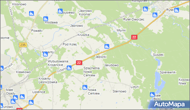 mapa Jeziorki gmina Chojnice, Jeziorki gmina Chojnice na mapie Targeo