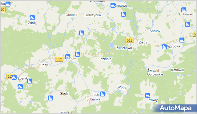 mapa Jeziorko gmina Pieniężno, Jeziorko gmina Pieniężno na mapie Targeo