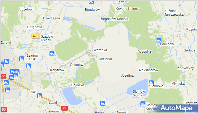 mapa Jeziorko gmina Przykona, Jeziorko gmina Przykona na mapie Targeo