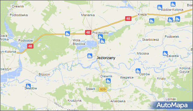 mapa Jeziorzany powiat lubartowski, Jeziorzany powiat lubartowski na mapie Targeo