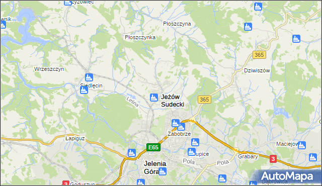 mapa Jeżów Sudecki, Jeżów Sudecki na mapie Targeo