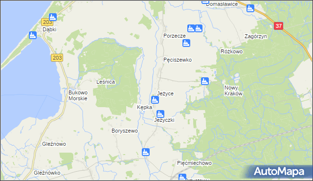 mapa Jeżyce gmina Darłowo, Jeżyce gmina Darłowo na mapie Targeo
