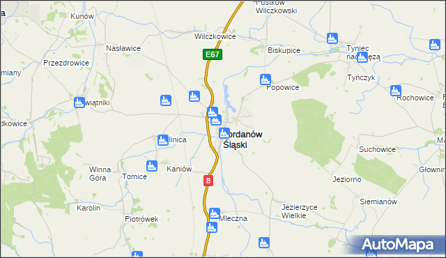 mapa Jordanów Śląski, Jordanów Śląski na mapie Targeo