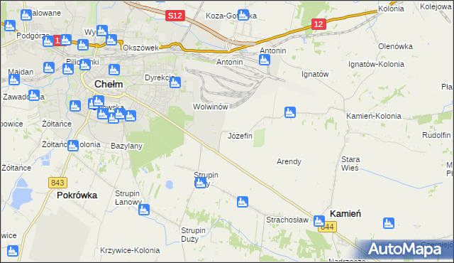 mapa Józefin gmina Kamień, Józefin gmina Kamień na mapie Targeo