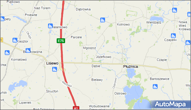 mapa Józefkowo gmina Płużnica, Józefkowo gmina Płużnica na mapie Targeo
