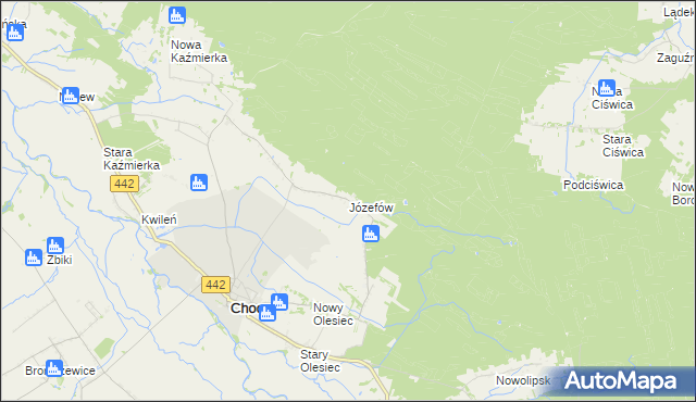mapa Józefów gmina Chocz, Józefów gmina Chocz na mapie Targeo